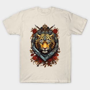 Tiger Coat of Arms Heraldic retro vintage floral design T-Shirt